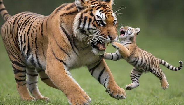 A-Tiger-Cub-Pouncing-On-Its-Mother-