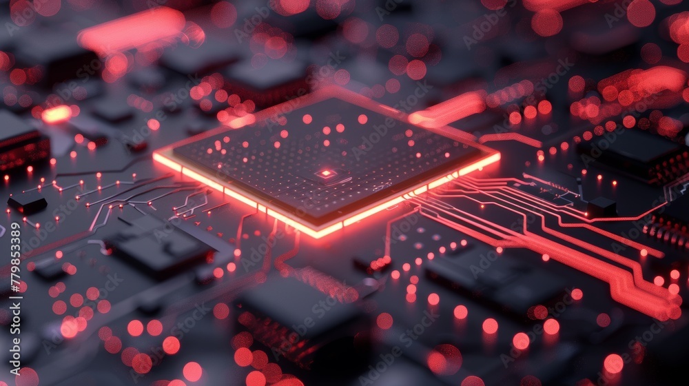 Aufkleber Artificial intelligence. Circuit board. Technology background. Central computer processors CPU concept. Digital chip on motherboard. Background in Computer Science. 3D illustration.