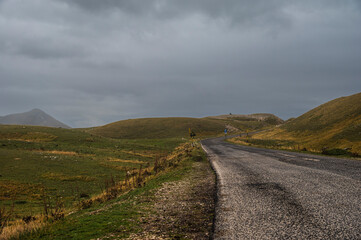 landscape inside Campo imperatore during an autumnal cloudy day, Parco nazionale del Gran Sasso, L'Aquila, Italy
