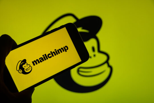 Rheinbach, Germany  13 March 2024,  The brand logo of the company "MailChimp" on the display of a smartphone (focus on the brand logo)