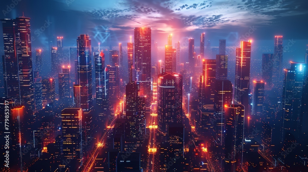 Poster An urban megacity; concepts of futuristic technology and original renderings...
