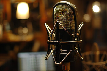 Fototapeta na wymiar close-up shot of a microphone