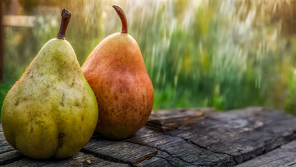 Maturit&agrave; Naturale- Pere Succose su un Vecchio Tagliere di Legno