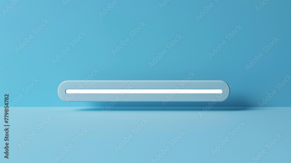 Poster This is a 3D rendering of a web search concept with a minimal blank search bar on a pastel blue background.