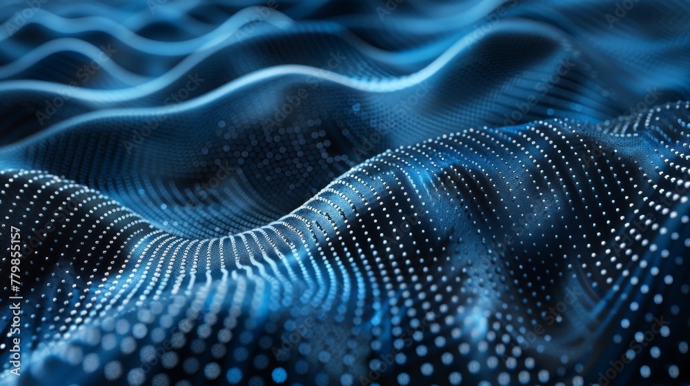 Poster The dots are blue waves on a gradient texture background. Abstract technology big data background in 3D.