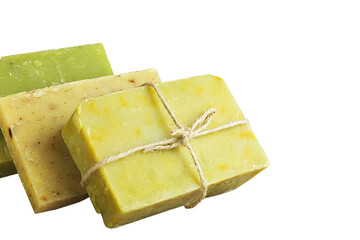 Collection of handmade, natural organic Soap. Spa products. PNG Design Element.