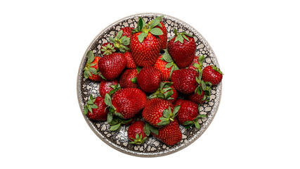 Fresh Strawberry in a clay Plate. PNG Design Element. 
