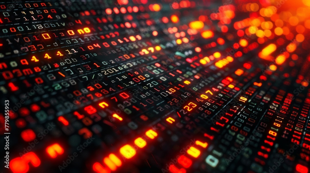 Aufkleber Data User Interface. Abstract background with source code. Cyber technology futuristic data on a screen. Code, Numbers, Binary, Names. 3D render.