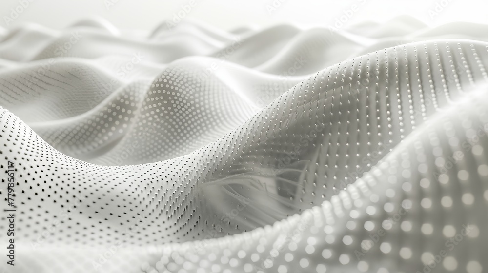Poster Digital light wave texture background with dots of white and gray. Abstract big data concept in 3D.