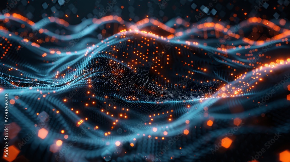 Poster Future technology. High-tech electronic cloth. Particle grid. Cloud network. IOT artificial intelligence.