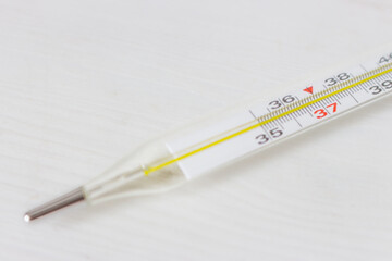 Mercury thermometer with celsius degrees, isolated. Medical thermometer on white background. Normal...