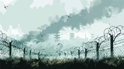 Fototapeten Battlefield illustration background. Smoke and cloud © Blue