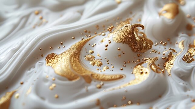   A tight shot of a white and golden design against a pristine white background, adorned with golden specks