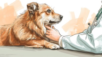 Veterinarian Gently Comforting a Nervous Dog Before a Check Up Conveying Reassurance Through a Tender Touch in a Caring and Supportive Environment