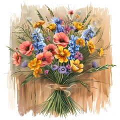 Vibrant Bouquet of Wildflowers Delivered to Doorstep A Bright Surprise of Love with Hand Drawn