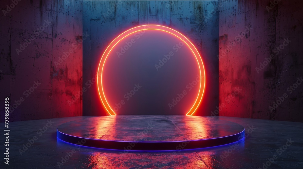 Leinwandbilder mockup of a 3d product stand and abstract background with glowing light and podium. futuristic techn