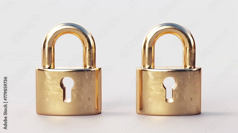 Leinwandbilder a 3d open and closed lock framed in a golden padlock. an icon for use in games and web design. icon 