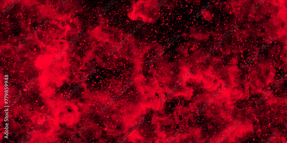 Poster Abstract dynamic particles with soft Red clouds on dark background. Space hand painted watercolor background with aquarelle light mint color splash. Watercolor fantastic and grungy background.	
