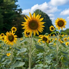 Fototapeta premium small field of sunflower flowers