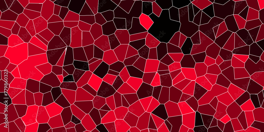Poster red color broken stained-glass background with black lines. voronoi diagram background. seamless pat