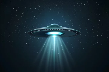 Fotobehang Floating alien UFO UFO emitting light speed illustration  © 天下 独孤