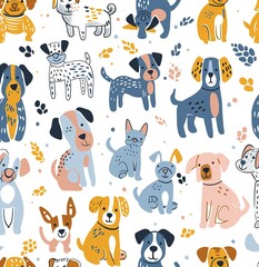 Obraz na płótnie Canvas Colorful illustration of different dog breeds in different poses, perfect for pet lovers, animal lovers and creative projects