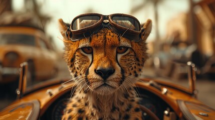 Classic cheetah in aviator goggles - obrazy, fototapety, plakaty