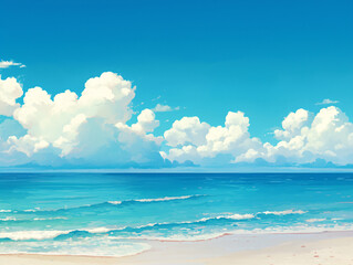 Blue sky and white clouds summer beach illustration
