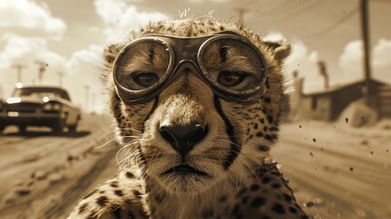Classic cheetah in aviator goggles - obrazy, fototapety, plakaty