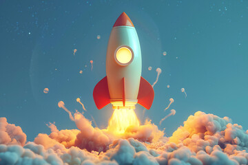 startup symbol, 3d rocket flying
