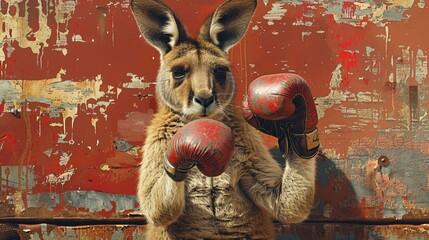 Retro kangaroo with a boxing glove