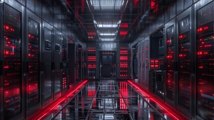 The rendering shows a data center in 3D....