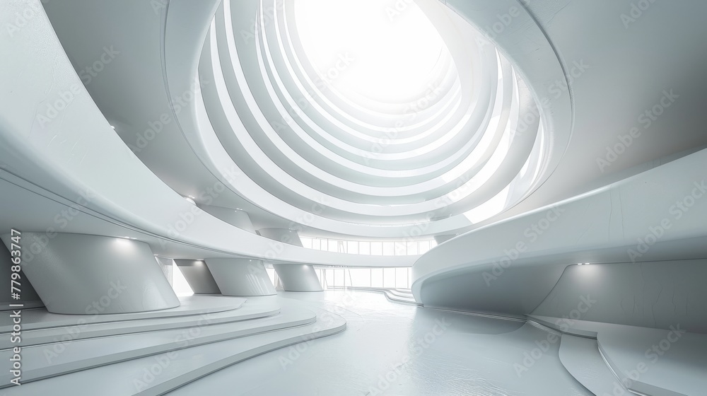 Leinwandbilder A modern architecture circular background with abstract interior design. A 3D modern architecture render with futuristic construction. Geometric structure with geometric shapes.