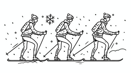 Cross-country  skiing competition line art. Illustration