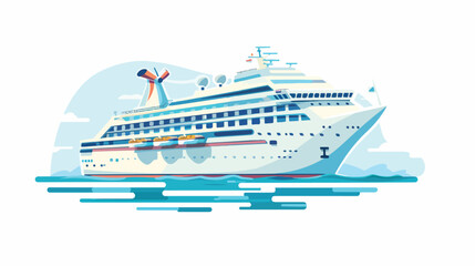 Cruise Ship on water area vector Color Illustration.