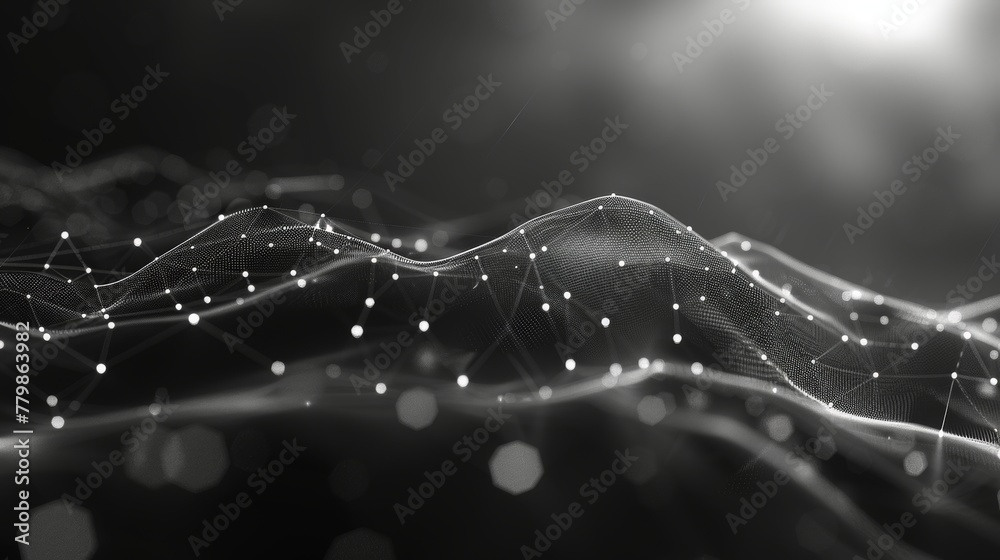 Poster Low polygonal space background with connecting dots and lines. 3D rendering...