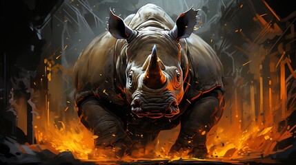 A digital rhino charging through firewalls - obrazy, fototapety, plakaty