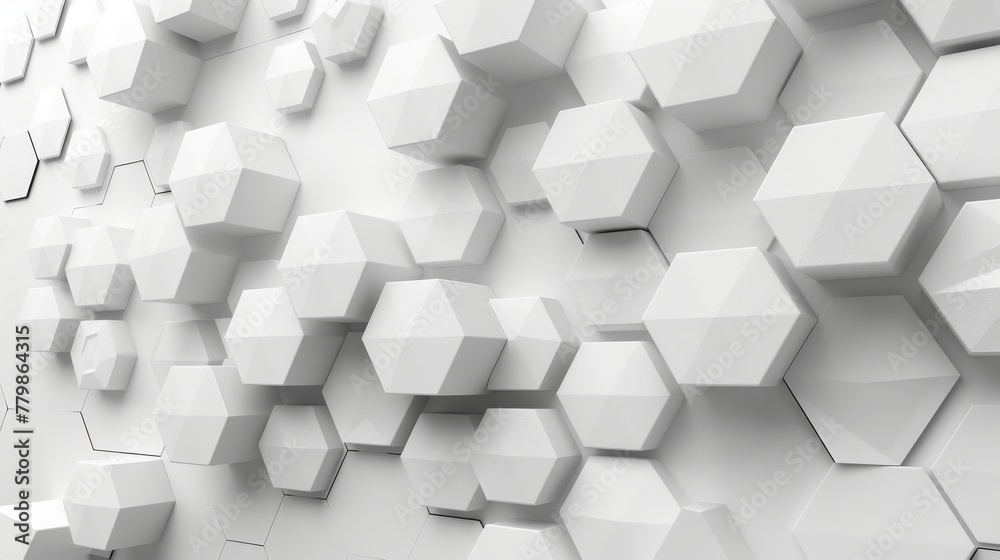 Fototapete Geometric hexagonal abstract white background. 3D rendering.