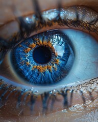 a ultra close up photo of a human eye, blue in color, ultra macro