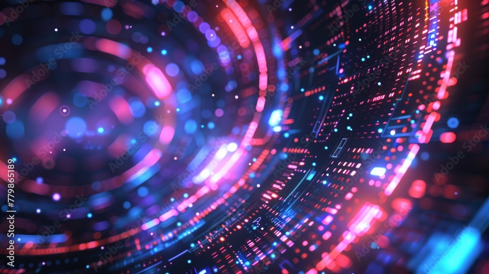 Leinwandbilder geometric abstract background with futuristic technology style. neon sign. hud element. elegant. big