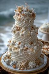 a wedding cake with a beach theme