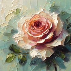 Dark-toned oil painting of a rose, soft palette knife strokes on a light green canvas—perfect for moody art themes.