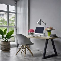 The office is clean and tidy, with minimal decorations and decorations, and a simple design that gives it a clean look.