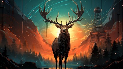 Cartoon moose with antlers that catch satellite signals - obrazy, fototapety, plakaty