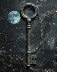 Celestial Key, Silver Chains, Keeper of Secrets, Gateway to Celestial Realms, Starry Night, Photography, Backlights