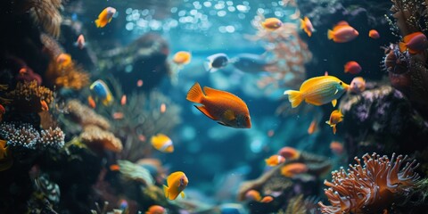 Fototapeta na wymiar Vibrant Fish Swimming in Large Aquarium