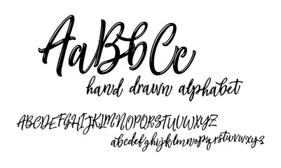 Vector hand drawn alphabet. Brush painted letters. Handwritten script alphabet. Hand lettering and custom typography for your designs: logo, for posters, invitations, cards, etc. Vector type.