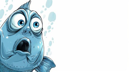   A surprised blue fish expels bubbles from its mouth - obrazy, fototapety, plakaty
