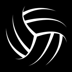 Stylized white volleyball ball on a black background. Vector illustration.