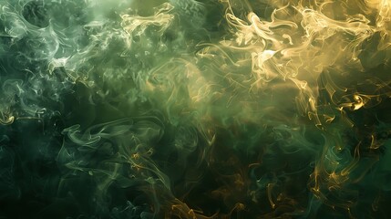 Fototapeta na wymiar Olive green clouds of smoke creating mesmerizing patterns against a backdrop of rich gold.